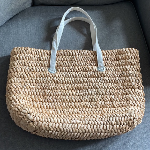 Comsi:Comsa Large Straw Bag with White Strap Handles - Picture 4 of 16